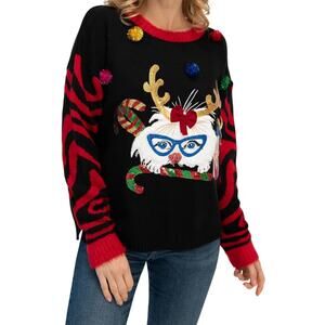33 degrees Ugly Christmas Pullover Sweater Cat Presents Gift Womens Size Medium